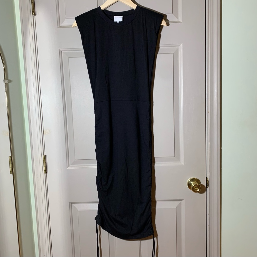 skylar + madison LBD black dress sleeveless drawstring knit maxi small